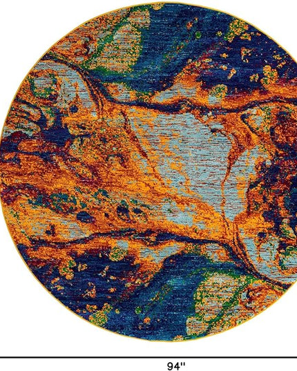 Rugs.com Calypso Collection Rug – 8 Ft Round Multi Medium Rug Perfect for Kitchens, Dining Rooms