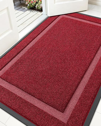 OLANLY Front Door Mat Indoor Outdoor Entrance, Waterproof All-Season, All-Weather Doormat, Sturdy Natural Rubber, Fade Resistant, Low Profile, Easy Clean Patio Porch Entryway Mat, 59x30, Wine Red