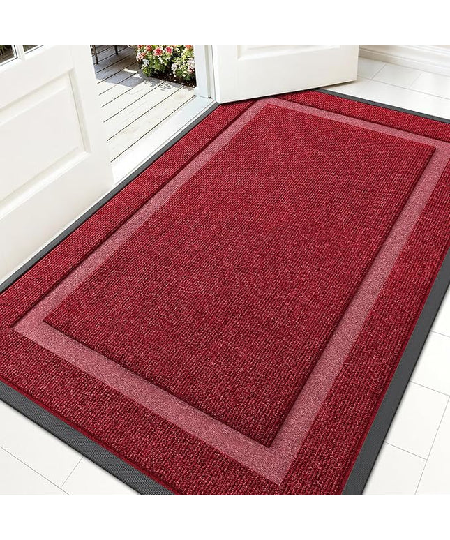 OLANLY Front Door Mat Indoor Outdoor Entrance, Waterproof All-Season, All-Weather Doormat, Sturdy Natural Rubber, Fade Resistant, Low Profile, Easy Clean Patio Porch Entryway Mat, 59x30, Wine Red
