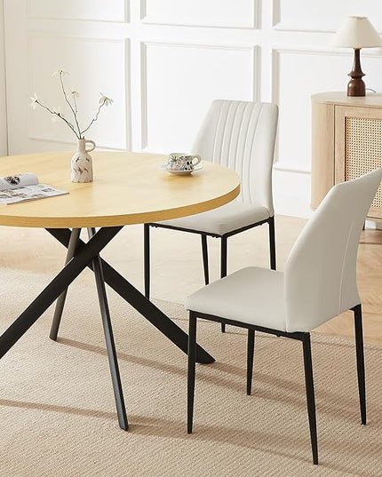 45.3'' Walnut Round Dining Table Set for 4, Mid Century Modern Small Coffee Set for Dining Room Kitchen Apartment (Cream Table + 4 White Chairs)