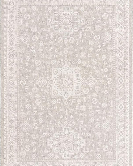 Rugs.com Outdoor Aztec Collection Rug – 10' x 14' Light Gray Flatweave Rug Perfect for Living Rooms, Large Dining Rooms, Open Floorplans