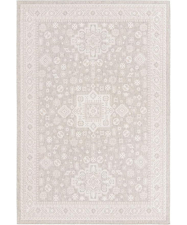Rugs.com Outdoor Aztec Collection Rug – 10' x 14' Light Gray Flatweave Rug Perfect for Living Rooms, Large Dining Rooms, Open Floorplans