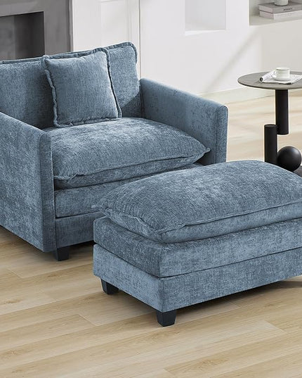 35‘’ Modern Chenille Cloud Sofa Ottoman,Rectangle Ottoman for Modular Sectional Sofa, Blue