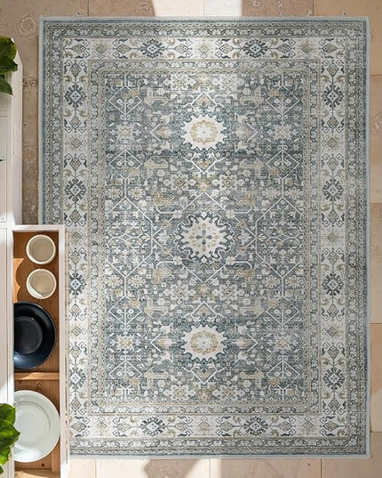 jinchan Area Rug 2x3 Washable Entryway Rug Distressed Gray Multi Vintage Floral Kitchen Print Floor Cover Indoor Doormat Retro Bathroom Living Room Bedroom Office Farmhouse Grey