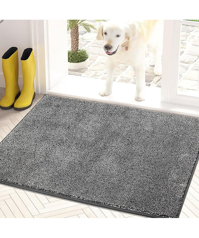 PURRUGS Dirt Trapping Door Mat 24" x 35.5", Non-Slip Machine Washable Entry Rug, Shoe Scraper, Dog Doormat, Super Absorbent Welcome Mat for Front & Back Door, Muddy Shoes & Paws, Light Grey-Dark Grey