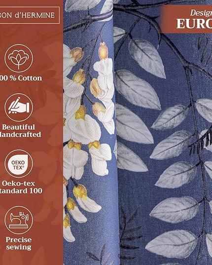 Maison d' Hermine Curtains for Living Room 100% Cotton 84 inch Length One Panel Light Filtering Curtains for Bedroom Windows with Rod and Loop Pockets Drapes (Feuillage Air Force Blue, 50" W x 84" L)