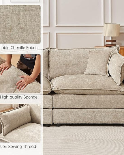 Modular Sectional Sofa, 112.2 Inch L Shaped Couch Set with Armrests, 3-Seater Comfy Cloud Couches for Living Room Apartment, Coffee