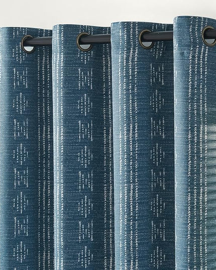 jinchan 95% Blackout Boho Curtains 96 Inch Length for Bedroom White on Blue Geometric Printed Grommet Top Room Darkening Thermal Insulated Window Drapes 2 Panels