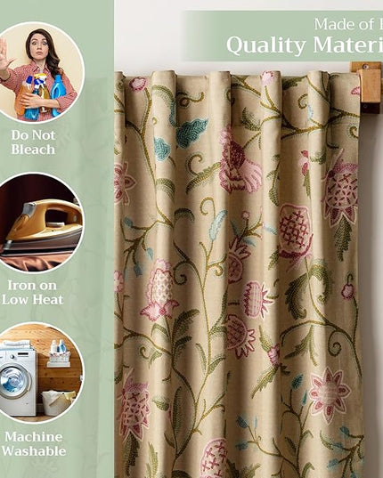 Maison d' Hermine Curtains for Living Room 100% Cotton 124 inch Length Two Panels Light Filtering Curtains for Bedroom Windows with Rod and Loop Pockets Drapes (Artisan Love Somerset, 50" W x 124" L)
