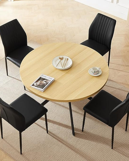 45.3 Inch Round Dining Table Set for 4, Mid Century Modern Coffee Set for Dining Room Kitchen Apartment (Cream Table + 4 Black Chairs)
