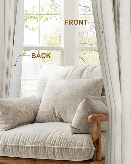 DriftAway Farmhouse Linen Blend Blackout Curtains 84 Inches Long for Bedroom Vertical Striped Printed Linen Curtains Thermal Insulated Lined Treatments for Living Room 2 Panels W52 x L84 Loden Green
