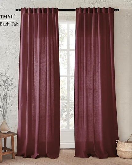 Maroon Wine Red Curtains 96 Inches Long for Living Room 2 Panels Set Linen Hooks Track Solid Regular Xmas Holiday Country Farmhouse Christmas Seasonal Themed Winter Curtains for Dining Room Bedroom