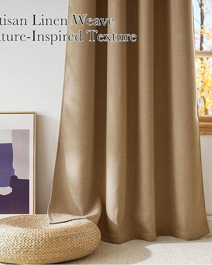 NICETOWN Faux Linen Caramel Blackout Curtains 84 inches Long for Living Room - Privacy Panels for Bedroom, Modern Farmhouse Style Easy Care Grommet Top, 2 Panels, W52 by L84