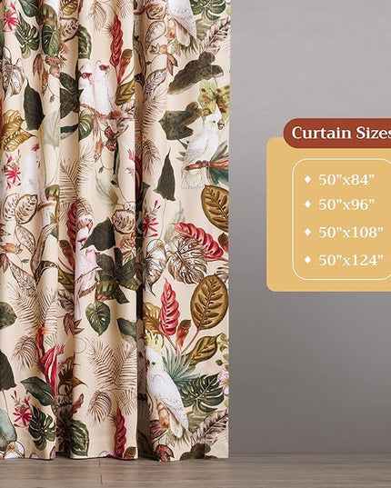 Maison d'Hermine Curtains for Living Room 100% Cotton 84 inch Length Two Panels Light Filtering Curtains for Bedroom Windows with Rod and Loop Pockets Drapes (Cacatoes - Beige, 50" W x 84" L)