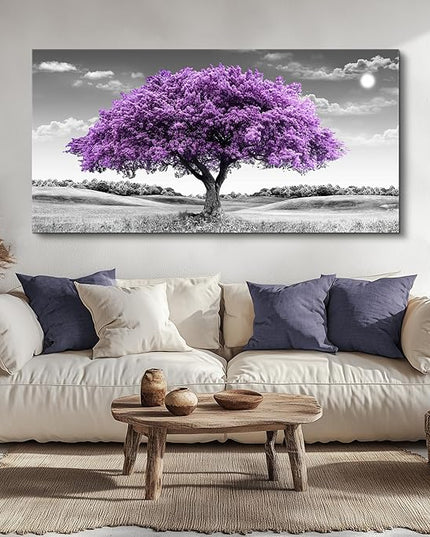 Canvas Wall Art for Living Room Large Wall Decor for Office Modern Bedroom Decorations Purple Tree Landscape Pictures Black and White Paintings Artwork Room Wall Mural Farmhouse Home Decor