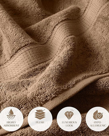 Superior Egyptian Cotton Pile Bath Towel Set of 2, Ultra Soft Luxury Towels, Thick Plush Essentials, Absorbent Heavyweight, Guest Bath, Hotel, Spa, Home Bathroom, Shower Basics, Latte
