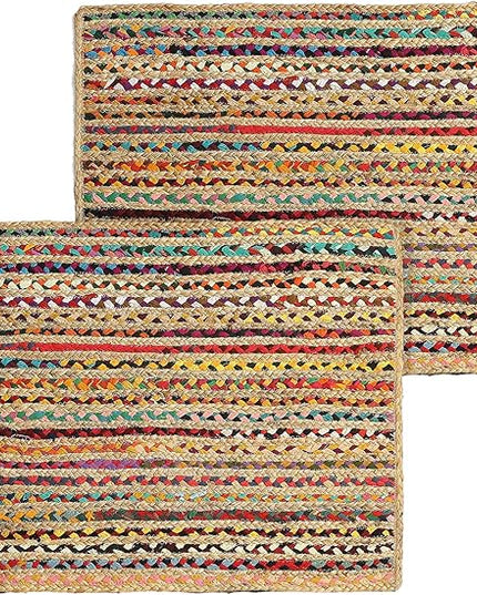 REDEARTH · Jute Cotton Chindi Area Rug - 2'x3' Rectangular Rug, Handwoven, Non-Shedding, Soft & Durable – Multi Tones for Home Décor in Living Room, Dining Room, Bedroom, Set of 2