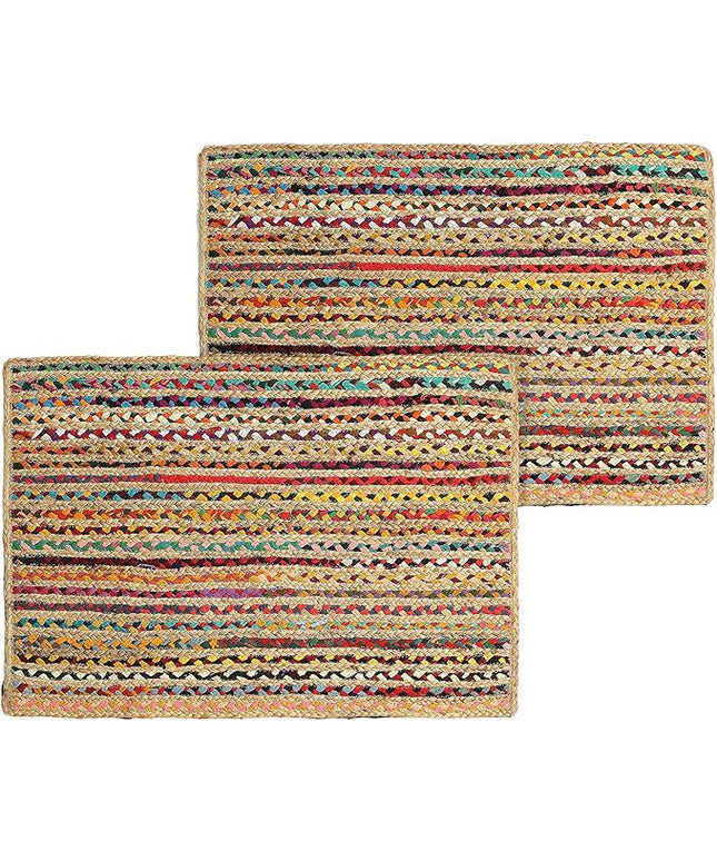 REDEARTH · Jute Cotton Chindi Area Rug - 2'x3' Rectangular Rug, Handwoven, Non-Shedding, Soft & Durable – Multi Tones for Home Décor in Living Room, Dining Room, Bedroom, Set of 2