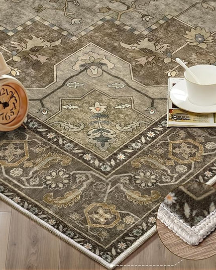 Ciicool Washable Vintage Area Rug, 2x3ft Small Boho Rug, Ultra Soft Rugs for Entryway, Non-Slip Entry Rugs Oriental Low-Pile Indoor Mat Floor Carpet for Entrance Bedroom Kitchen Bathroom Foyer Decor