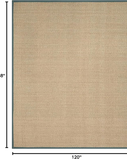 SAFAVIEH Area Rug 10x14 - Natural Fiber Collection - Large - Natural & Light Blue, Seagrass, Basketweave Pattern with Border (NF114M)