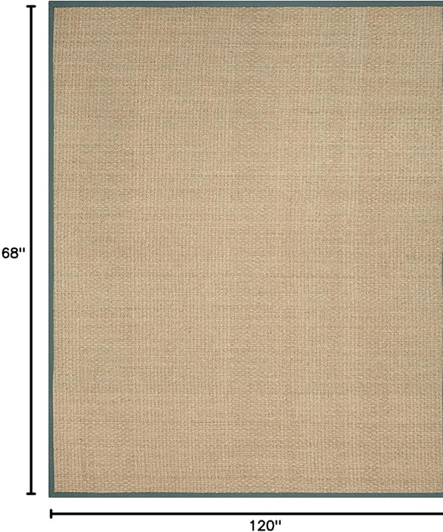 SAFAVIEH Area Rug 10x14 - Natural Fiber Collection - Large - Natural & Light Blue, Seagrass, Basketweave Pattern with Border (NF114M)