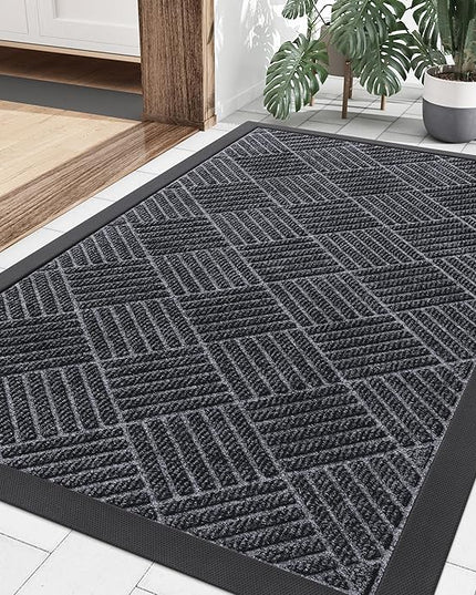 Smiry Front Door Mat Outside Entrance, Heavy Duty Outdoor Indoor Mat, Natural Rubber Doormat, Non Slip, Trap Dirt and Moisture, Easy Clean, Low Profile Patio Porch Entryway Mat, 35x23, Dark Grey