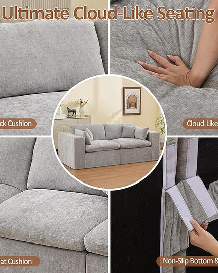 88''Cloud Boneless Sectional Couch, Modular Sectional Sofa Deep Seat, Upholstered Convertible Comfy Loveseat Chenille Memory Foam Sofa Couches for Living Room, Light Grey