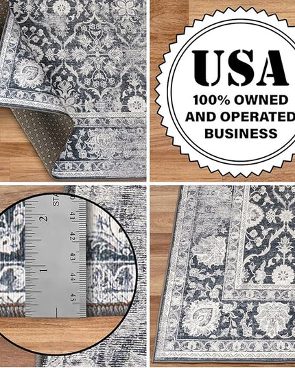 ReaLife Rugs Machine Washable Area Rug - Living Room Bedroom Bathroom Kitchen Entryway Office - Padded Low Pile Stain Resistant Premium - Boho Farmhouse Vintage - Noor - Dark Gray Ivory 5' x 7'
