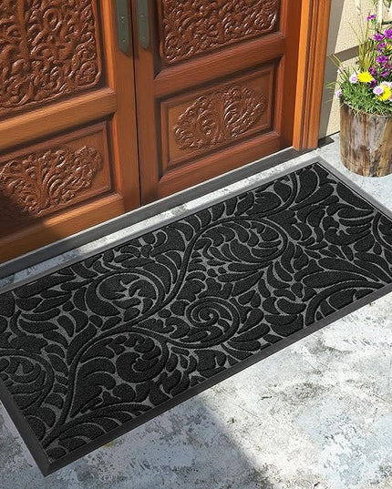 Yimobra Large Door Mat Outside Entrance 47x24, Waterproof Sturdy Outdoor Mats for Front Door, Heavy Duty Non-Slip Doormat for Garage Patio Entryway Indoor, Easy Clean, Black