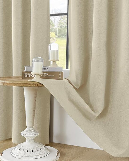 ChrisDowa 100% Blackout Tan Solid Curtains 72 Inches Long 2 Panels for Bedroom Living Room,Farmhouse Room Darkening Thermal Insulated Soundproof Grommet Top Window Treatment Drapes,52x72