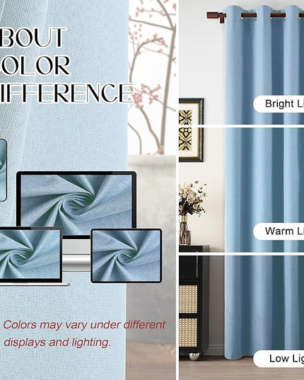 Dusty Stone Blue 100% Blackout Linen Curtains 120 Inches Long Ceiling to Floor, Noise Reducing Thermal Insulated Lightweight Vertical 10 FT Drapes for Living Room, Dusty Blue, W52 x L120, 2 Panels