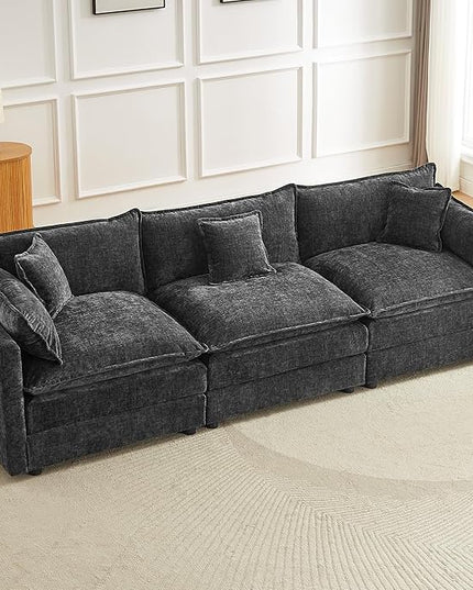 Modular Sectional Sofa, 112.2 Inch Rectangle Shaped Couch Set with Armrests, 3-Seater Comfy Cloud Couches for Living Room Apartment, Grey
