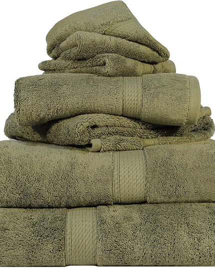 Superior Egyptian Cotton Pile 6 Piece Towel Set, Includes 2 Bath, 2 Hand, 2 Face Towels/Washcloths, Ultra Soft Luxury Towels, Thick Plush Essentials, Guest Bath, Spa, Hotel Bathroom, Forest Green