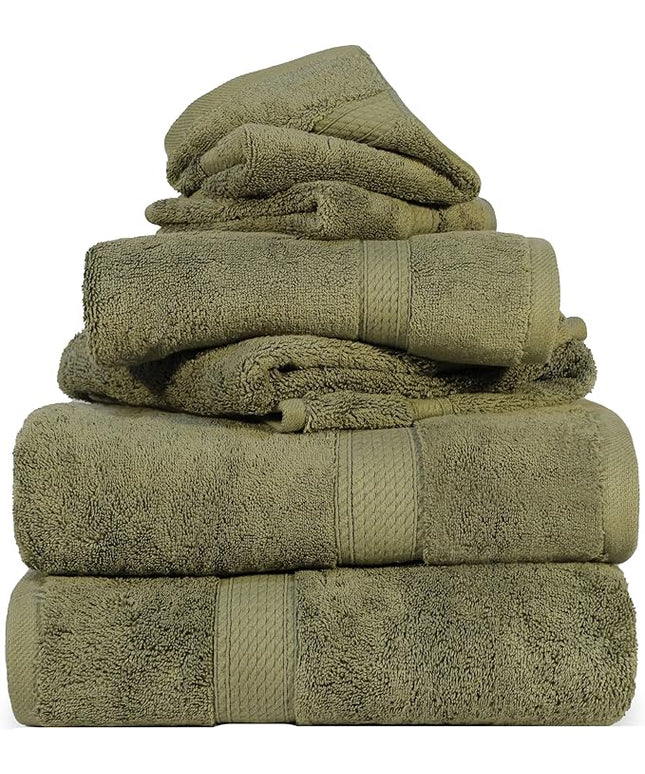 Superior Egyptian Cotton Pile 6 Piece Towel Set, Includes 2 Bath, 2 Hand, 2 Face Towels/Washcloths, Ultra Soft Luxury Towels, Thick Plush Essentials, Guest Bath, Spa, Hotel Bathroom, Forest Green