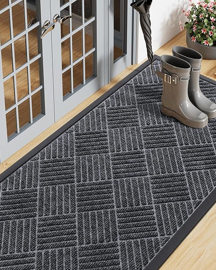 Smiry Front Door Mat Outside Entrance, Heavy Duty Outdoor Indoor Mat, Natural Rubber Doormat, Non Slip, Trap Dirt and Moisture, Easy Clean, Low Profile Patio Porch Entryway Mat, 47x23, Dark Grey