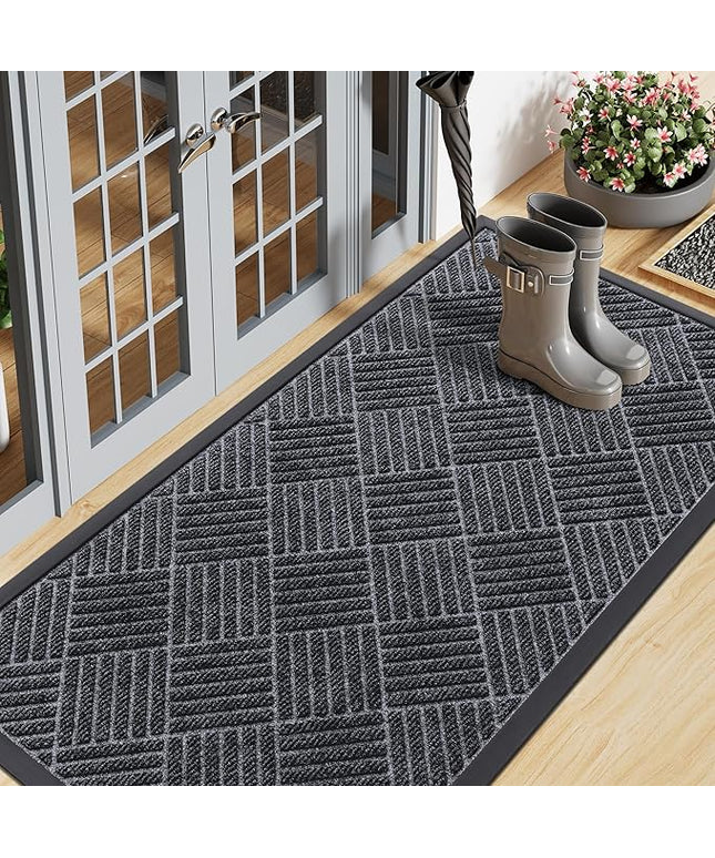 Smiry Front Door Mat Outside Entrance, Heavy Duty Outdoor Indoor Mat, Natural Rubber Doormat, Non Slip, Trap Dirt and Moisture, Easy Clean, Low Profile Patio Porch Entryway Mat, 47x23, Dark Grey