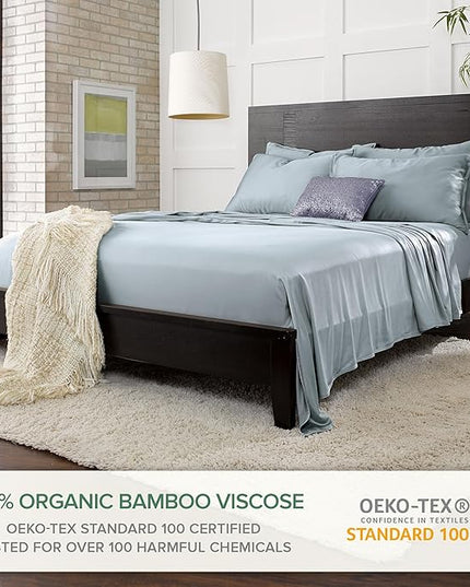 Pure Bamboo Split King Sheets, Genuine 100% Organic Viscose Derived from Bamboo Bed Sheet Set, Soft & Cooling, Double Stitching, 2 Fitted Sheets (Split King, Sterling Blue)
