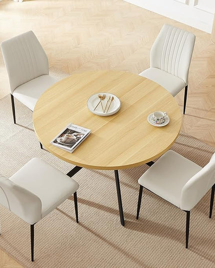 45.3'' Walnut Round Dining Table Set for 4, Mid Century Modern Small Coffee Set for Dining Room Kitchen Apartment (Cream Table + 4 White Chairs)