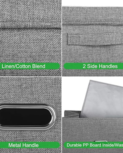Large Linen Fabric Foldable Storage Bins with Removable Lid and Handles, Washable Storage Box Organizer Containers Baskets Cube with Cover for Bedroom,Closet,Office (Green, Extra Large)