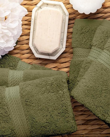 Superior Egyptian Cotton Pile Face Towel/Washcloth Set of 6, Ultra Soft Luxury Towels, Thick Plush Essentials, Absorbent Heavyweight, Guest Bath, Hotel, Spa, Home Bathroom, Shower Basics, Forest Green
