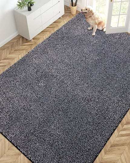 PURRUGS Easy Care Area Rug 6ft x 9ft, Non-Slip Washable Entryway Rug, Stain Resistant Accent Rug for Hallway, Living Room, Bedroom and Mudroom, Bluish Grey-Black