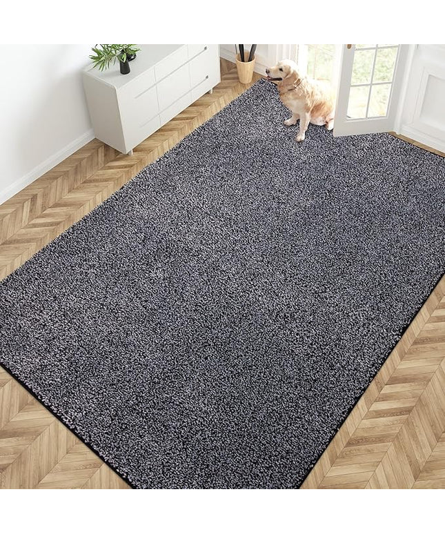 PURRUGS Easy Care Area Rug 6ft x 9ft, Non-Slip Washable Entryway Rug, Stain Resistant Accent Rug for Hallway, Living Room, Bedroom and Mudroom, Bluish Grey-Black