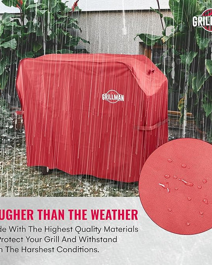 Grill Cover by Grillman, Red, 64 Inch, BBQ Outdoor Grill Covers, Charcoal & Gas Grills, Waterproof, Rip-Proof, Weather-Resistant, Anti-UV, Barbecue Cover for Weber, Genesis, Charbroil, Nexgrill, etc
