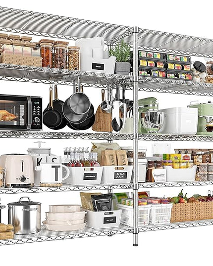 REIBII 70" W Wire Shelving Load 1500LBS, Metal Shelving 5-Tier Storage Shelves Metal Shelves for Storage Adjustable Shelving Rack for Pantry Kitchen Commercial School 70" W*15.8" D*72.4" H,Chrome