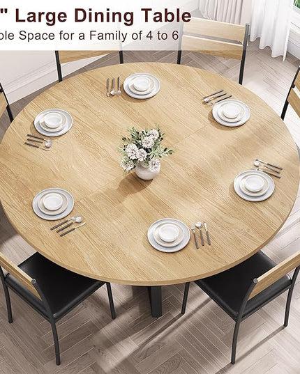 51'' Round Dining Table for 6,Kitchen Dining Room Circle Dinner Pedestal Table,Space Saving Wood Kitchen & Dining Room Furniture (Natual Wood, 51In)