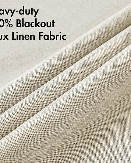 MIULEE 100% Blackout Linen Textured Curtains for Bedroom Solid Thermal Insulated Cream Grommet Room Darkening Curtains & Drapes Luxury Decor for Living Room Nursery 52 x 54 Inch (2 Panels)