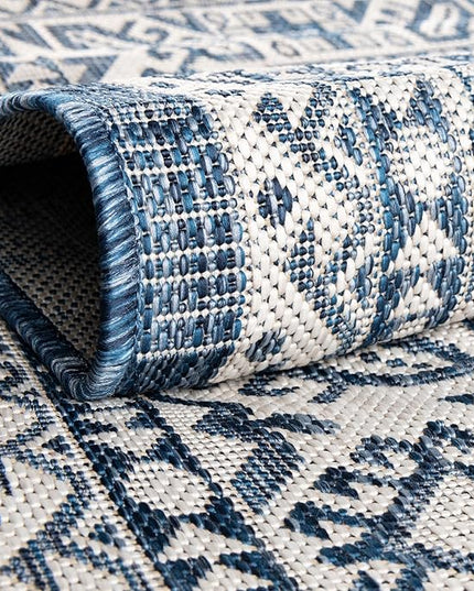 Rugs.com Outdoor Aztec Collection Rug – 4' x 6' Blue Flatweave Rug Perfect for Living Rooms, Large Dining Rooms, Open Floorplans