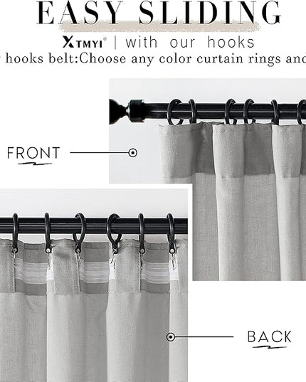XTMYI Gray Curtains 96 Inches Long,Sheer Linen Back Tab Hooks Pleat Light Weight Modern Stylish Curtains for Living Room 96 Inch Length 2 Panel Set,Grey