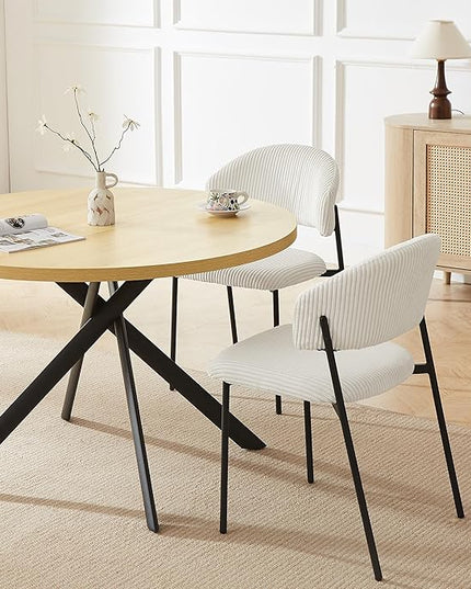45.3 Inch Round Dining Table Set for 4, Mid Century Modern Small Coffee Set for Dining Room Kitchen Apartment (Cream Table + 4 White Shell Chairs)