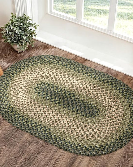 Tranquility TQ22 Green 2' x 3' Oval - Braided Area Rug, Home Decor, Floor Mat or Bedroom Rug - Easy Care, Ideal for High Traffic Areas in Hallway and Living Room - Made in USA